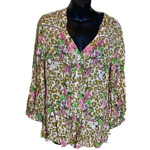 Ruby yaya leopard floral ladies blouse rhinestone button up small dopamine